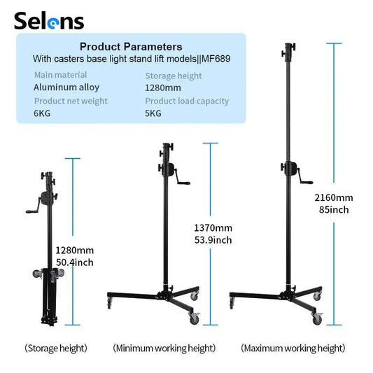 حامل إضاءة بعجلات مع آلية رفع يدوية – Wind-Up Roller Stand