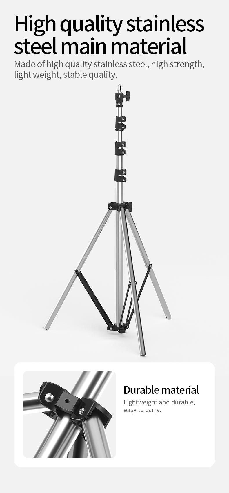 حامل الستانلس ستيل خفيف الوزن بطول 2.8 متر – 2.8m Stainless Steel Lightweight Light & Camera Stand