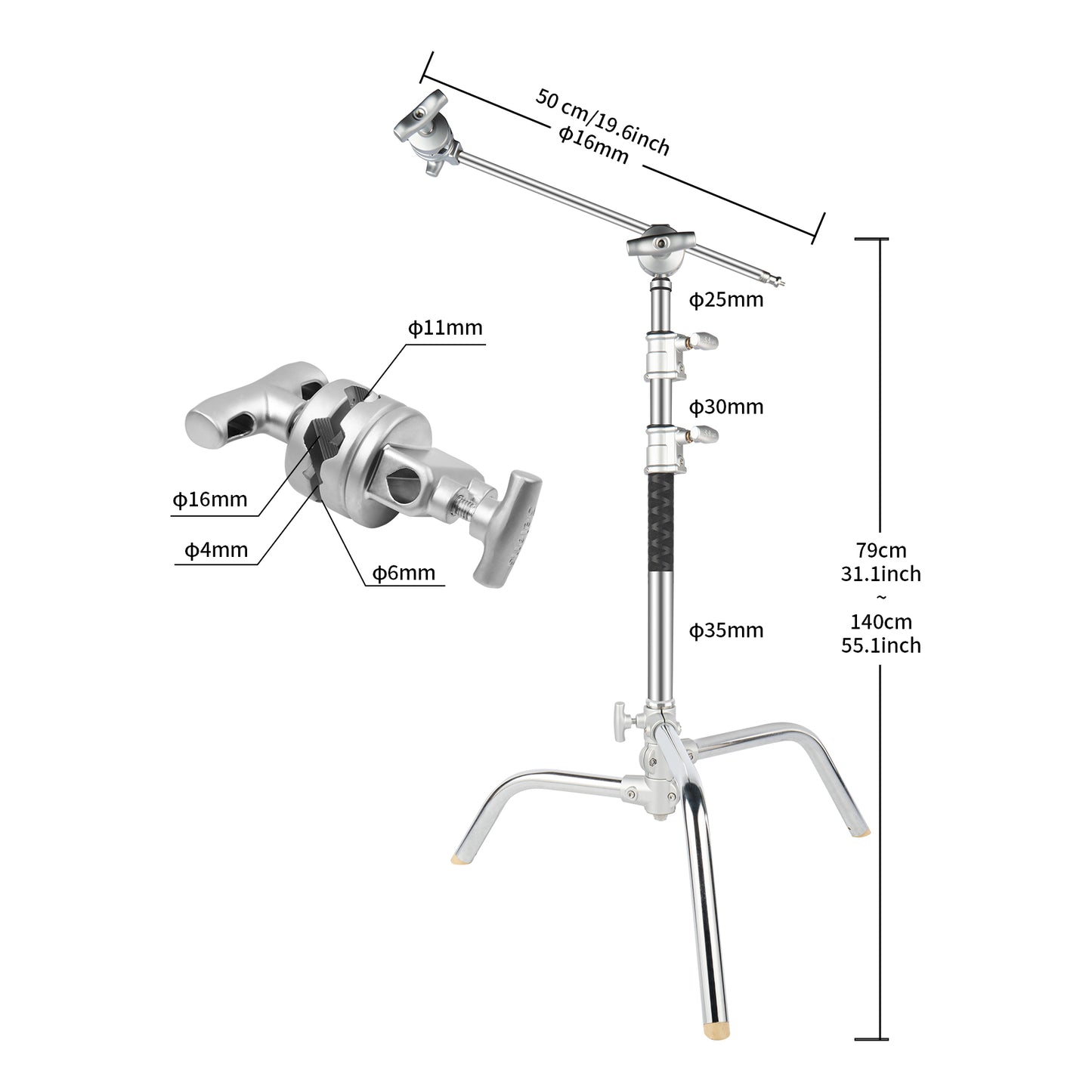 حامل C-Stand 20 إنش مع ذراع ومشبك – 20" C-Stand with Grip Head & Arm