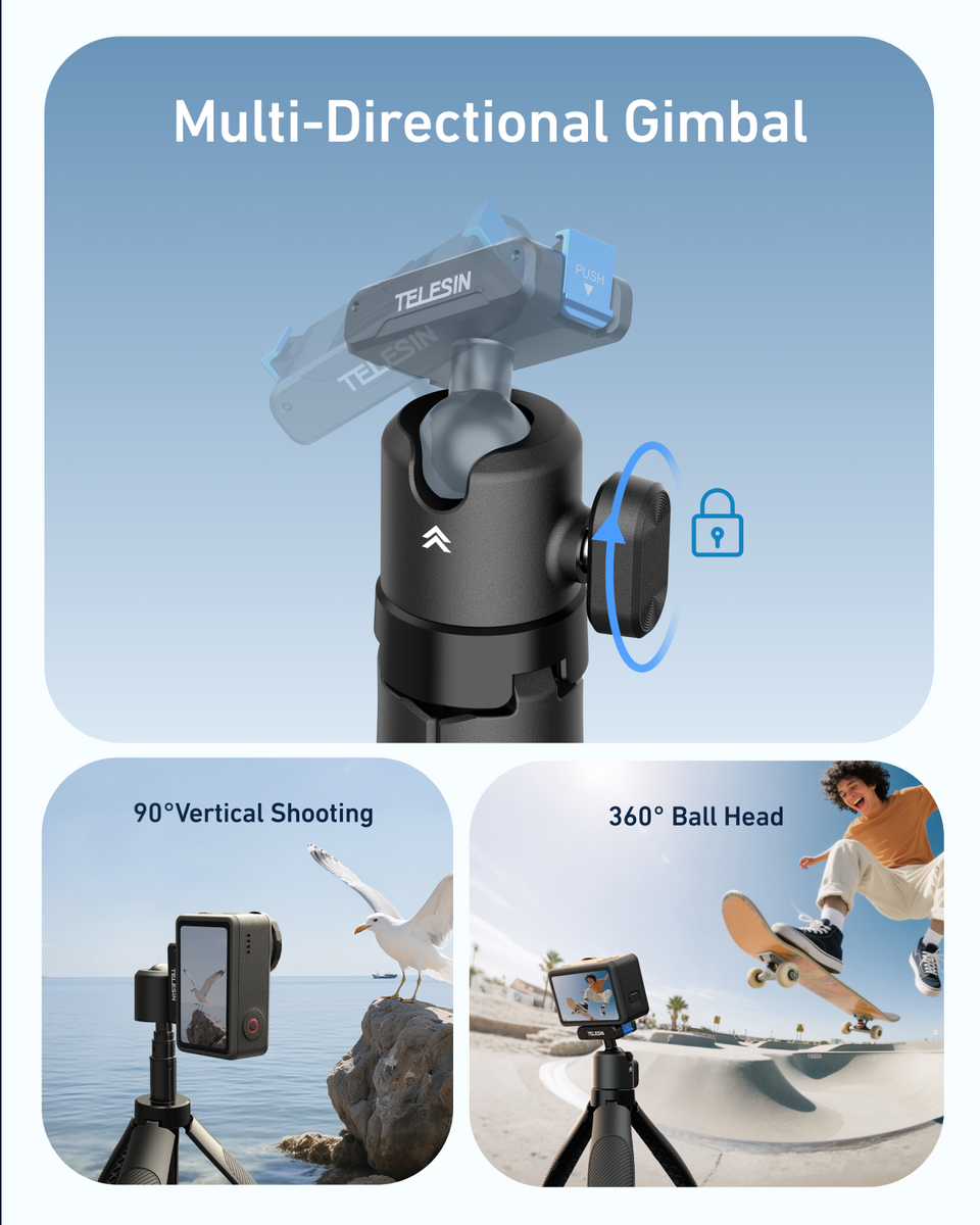 كاميرا أكشن Telesin 2-in-1 Action Camera Selfie Stick | Telesin 2-in-1 Action Camera Selfie Stick
