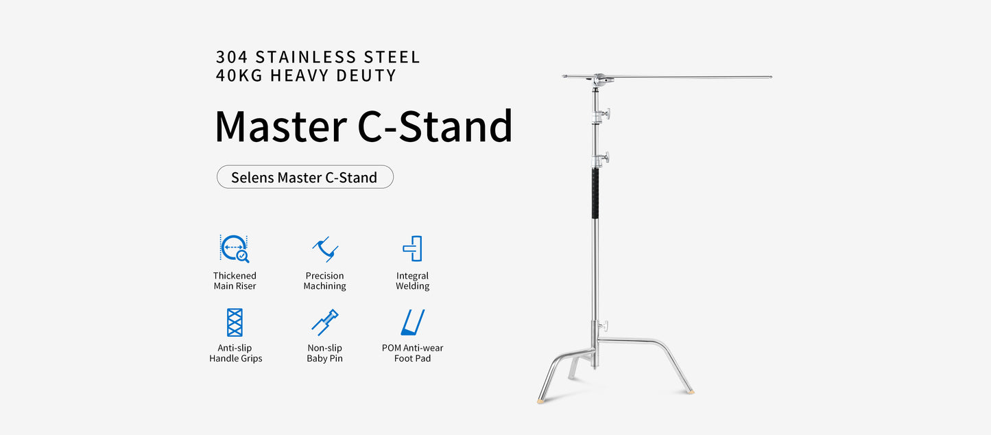 حامل C-Stand من الستانلس ستيل مع ذراع ومشبك – Stainless Steel C-Stand with Grip Head & Arm