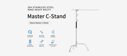 حامل C-Stand من الستانلس ستيل مع ذراع ومشبك – Stainless Steel C-Stand with Grip Head & Arm