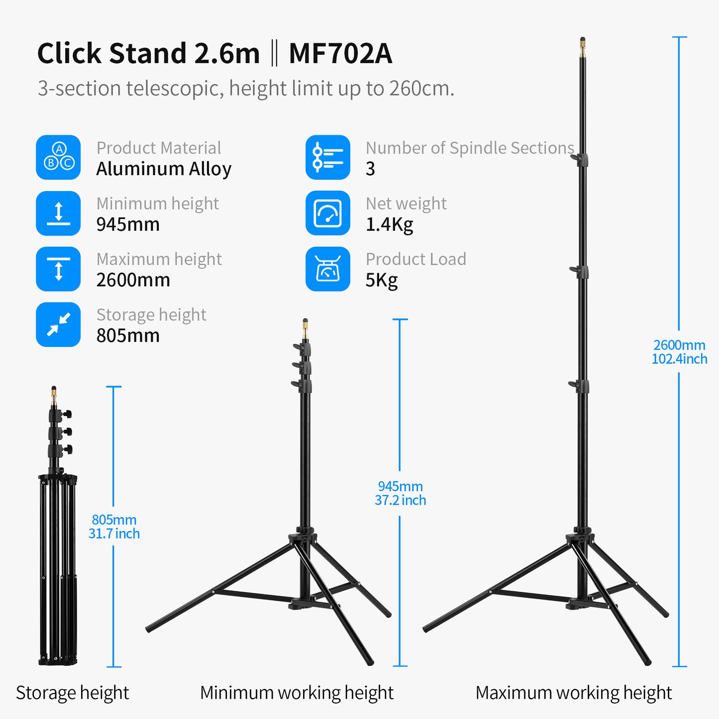 Click Stand 3.3 m – ستاند تصوير احترافي قابل للطي 3.3 متر