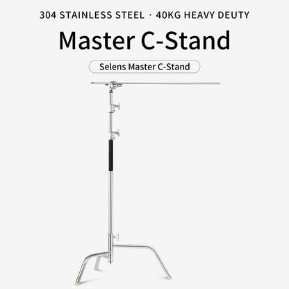 حامل C-Stand من الستانلس ستيل مع ذراع ومشبك – Stainless Steel C-Stand with Grip Head & Arm